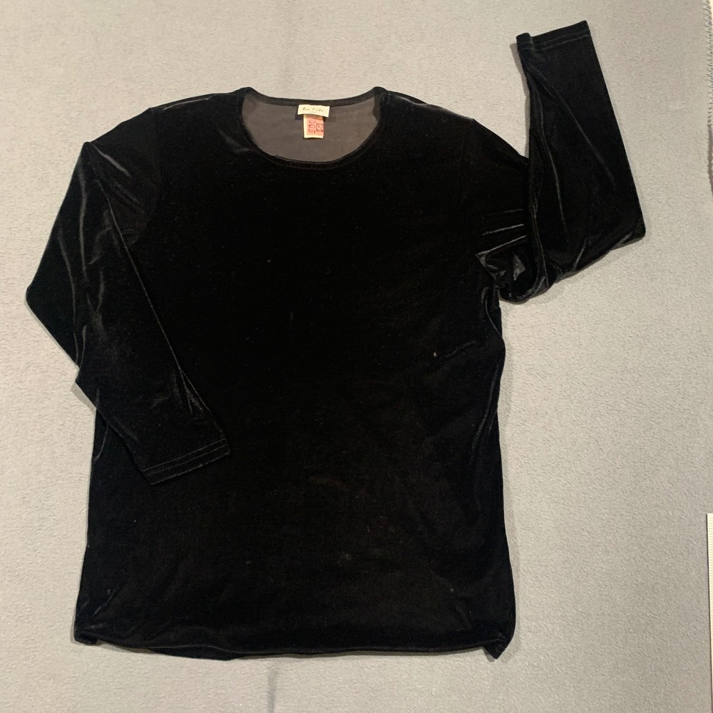 Vintage La Fete Velvet Long Sleeve Top Black Womens Size L Polyester Spandex USA